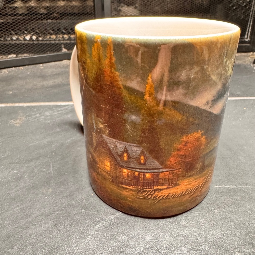 Thomas‎ Kinkade Mug 2011 Cozy Cabin "Beginning of a Perfect Day" Collectible